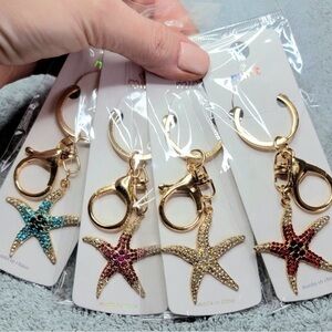 4 Rhinestone Star Fish Keychains / Bag Charms ~ All NEW